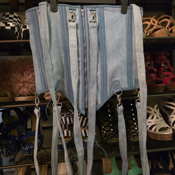 NWOT AKIRA Blue Denim Corset Top XL - Picture 3 of 7